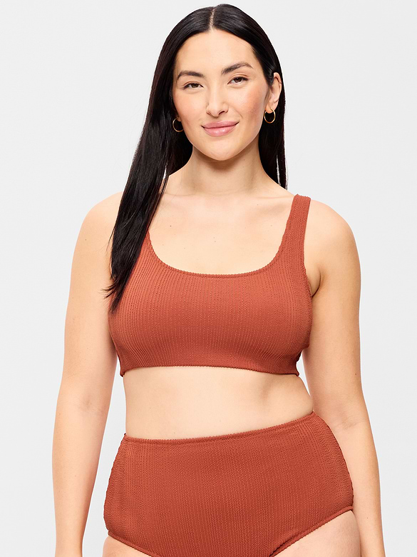 Ribbed Scoop-Neck Swim Top
