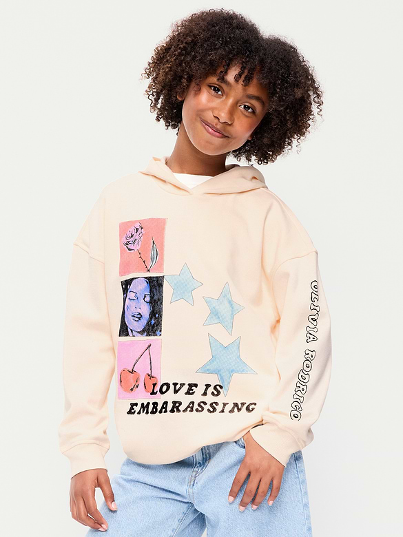 Chandail à capuchon long surdimensionné à imprimé Olivia Rodrigo™ pour fille