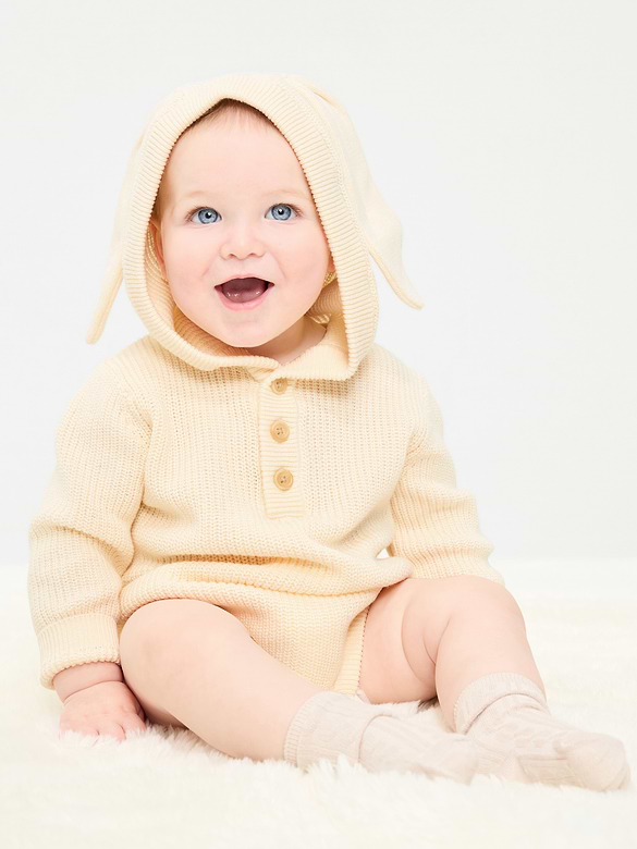 Critter Hooded Sweater-Knit One-Piece for Baby