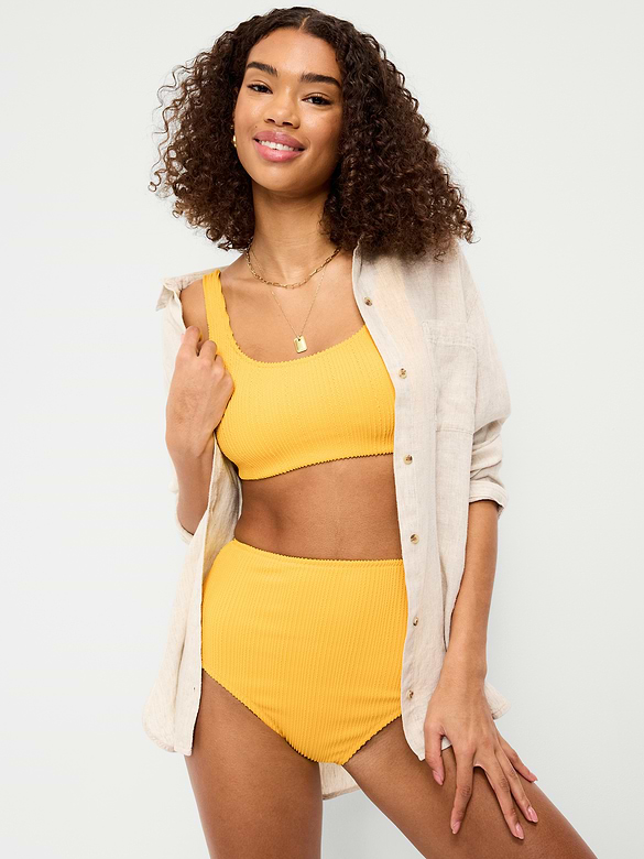 High-Waisted Ribbed Bikini Swim Bottoms