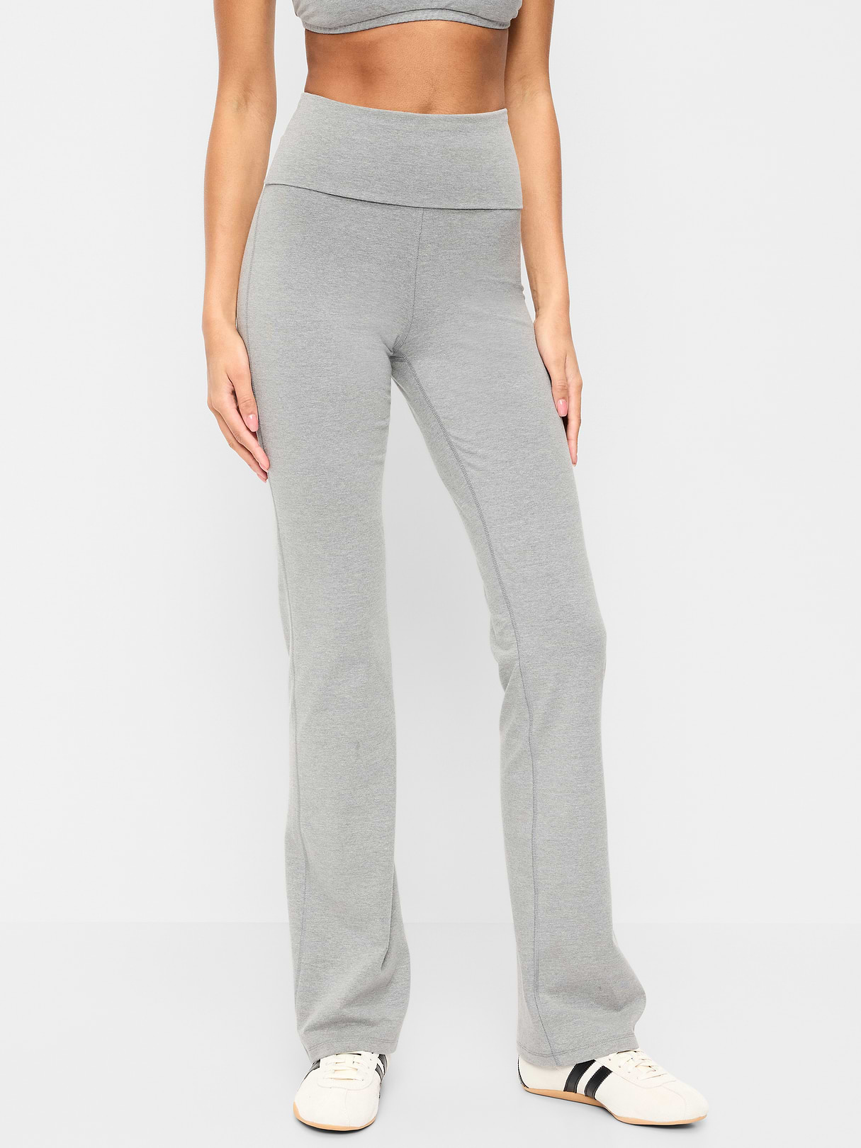 High-Waisted PowerChill Fold-Over Bootcut Leggings - Heather Grey by Old Navy