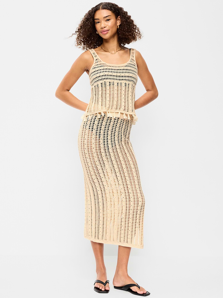 Image number 1 showing, Open-Weave Seaside Cotton Column Maxi Skirt