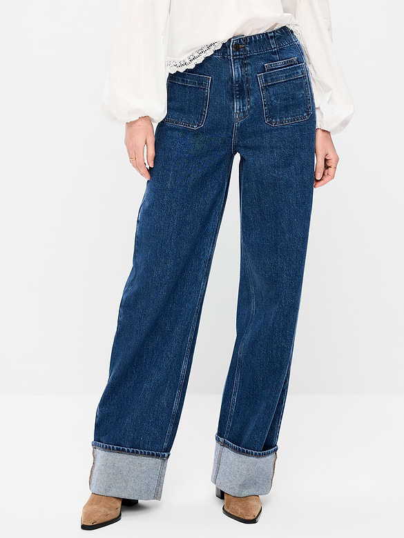 Jean à jambe large à revers et à taille très haute
