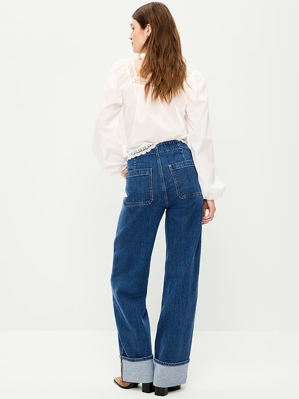 Jean à jambe large à revers et à taille très haute
