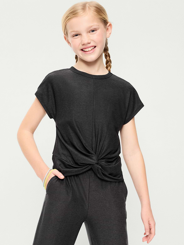 CloudMotion Short-Sleeve Front-Knot T-Shirt for Girls