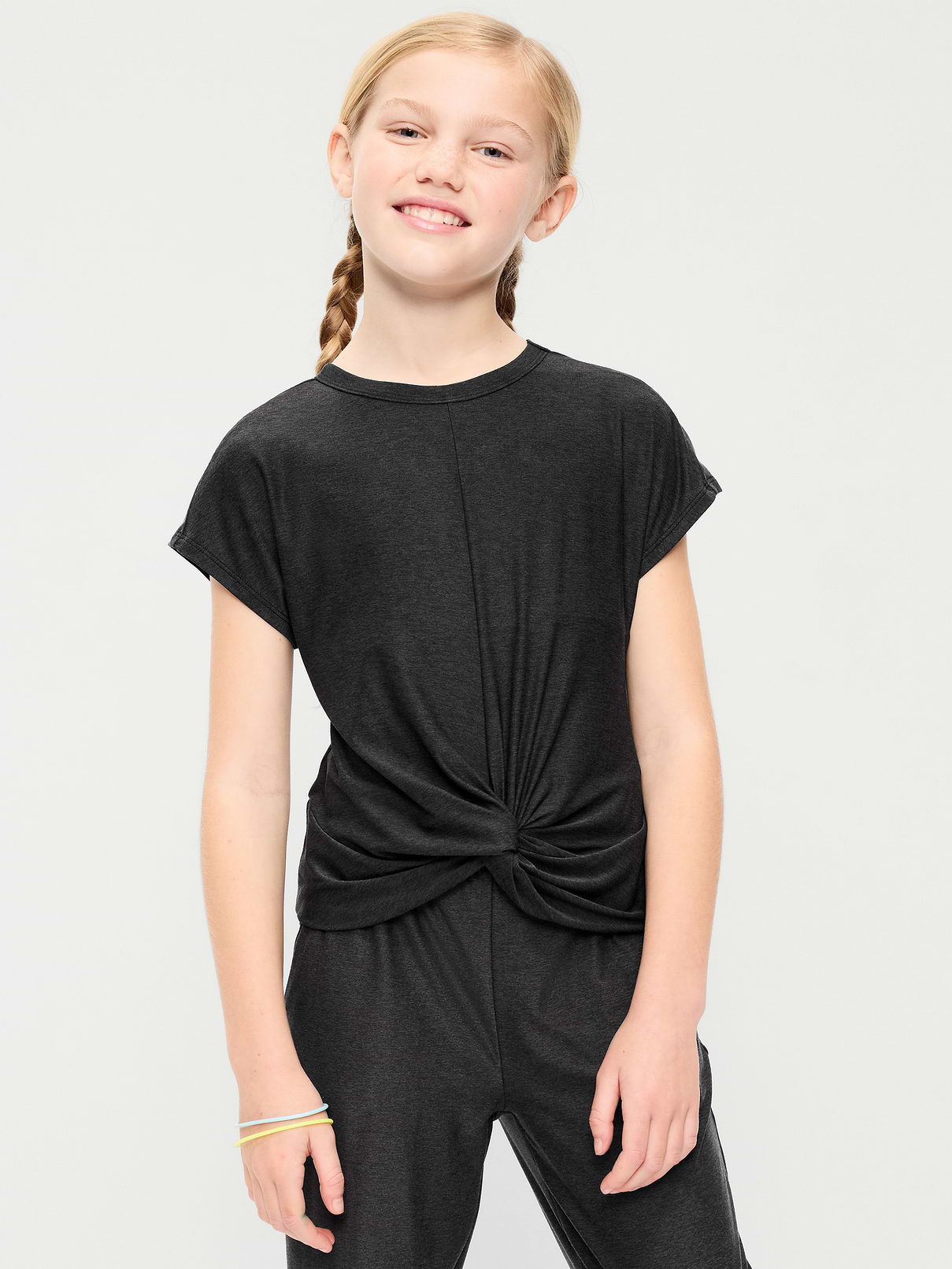 Image number 1 showing, CloudMotion Short-Sleeve Front-Knot T-Shirt for Girls