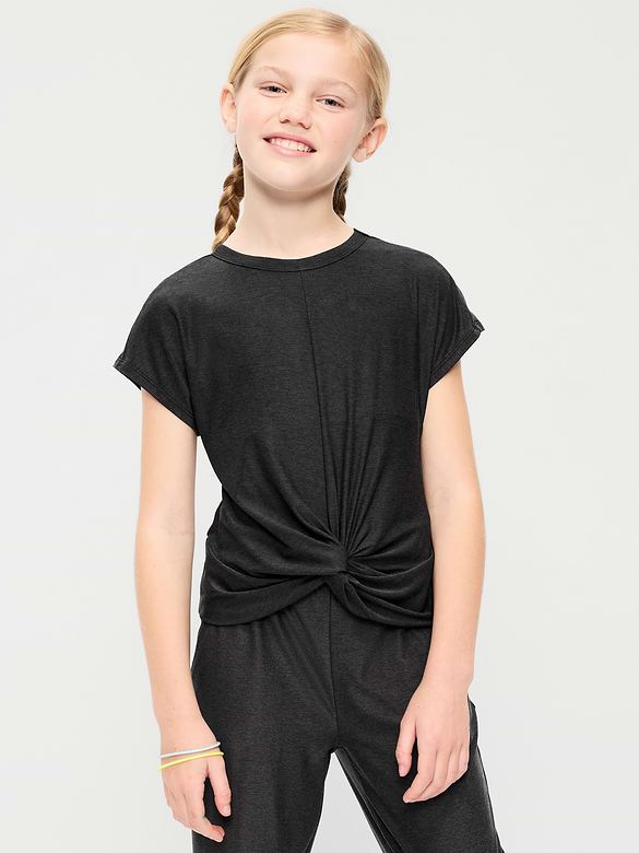 CloudMotion Short-Sleeve Front-Knot T-Shirt for Girls