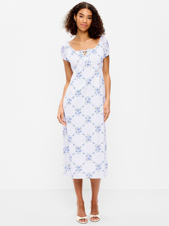 Short-Sleeve Scoop-Neck Midi Dress