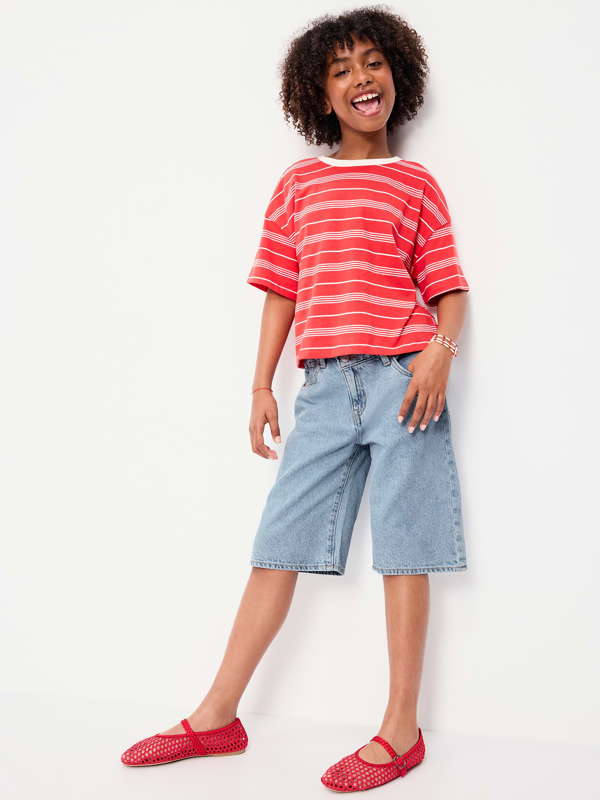 Image number 3 showing, Baggy Crossover Jean Shorts for Girls