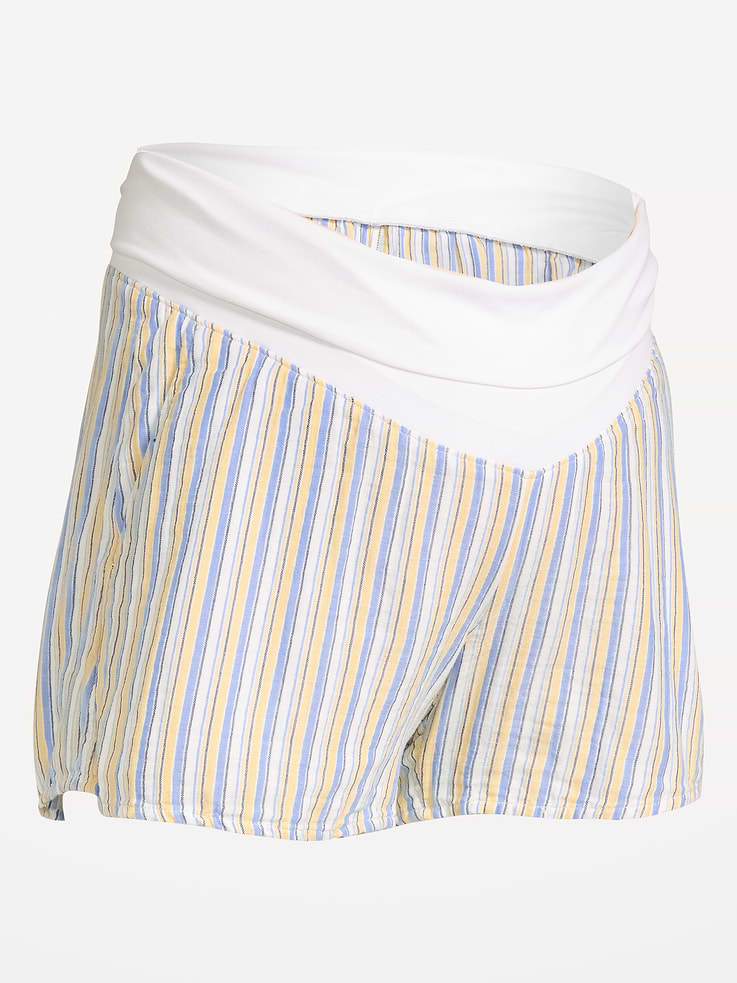 Image number 4 showing, Maternity Foldover-Waist Relaxed Pull-On Crinkle Gauze Shorts