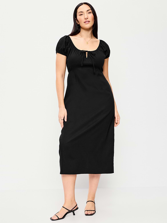 Short-Sleeve Scoop-Neck Midi Dress