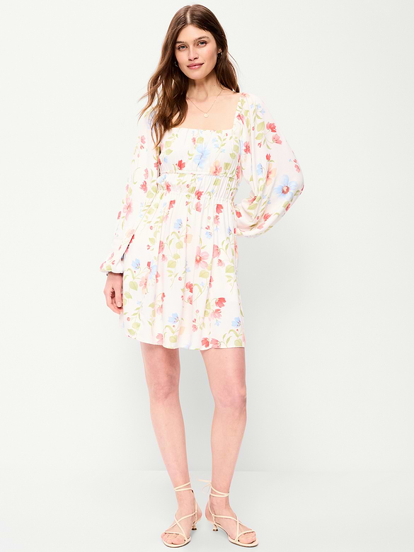 Long-Sleeve Crepe Mini Dress