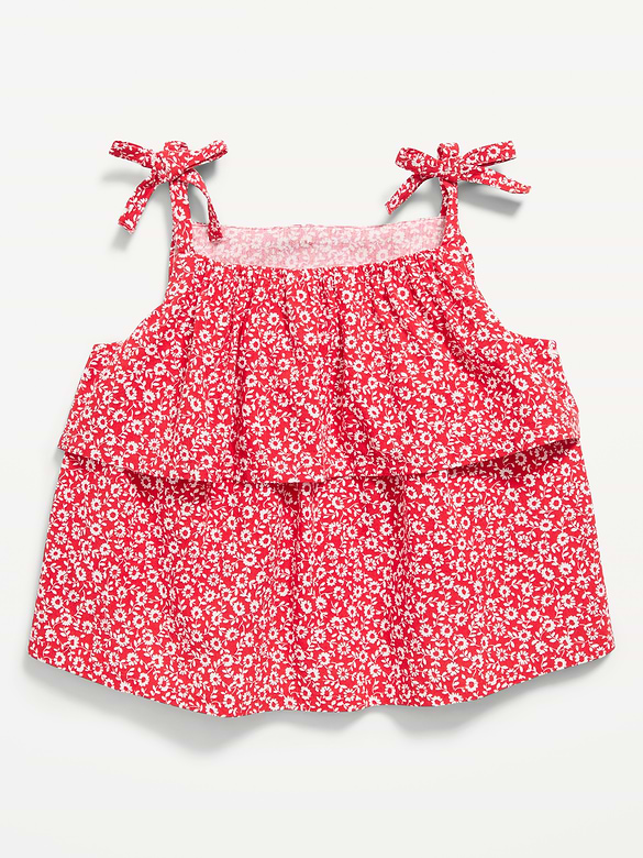 Printed Sleeveless Crinkled Tie-Strap Top for Toddler Girls