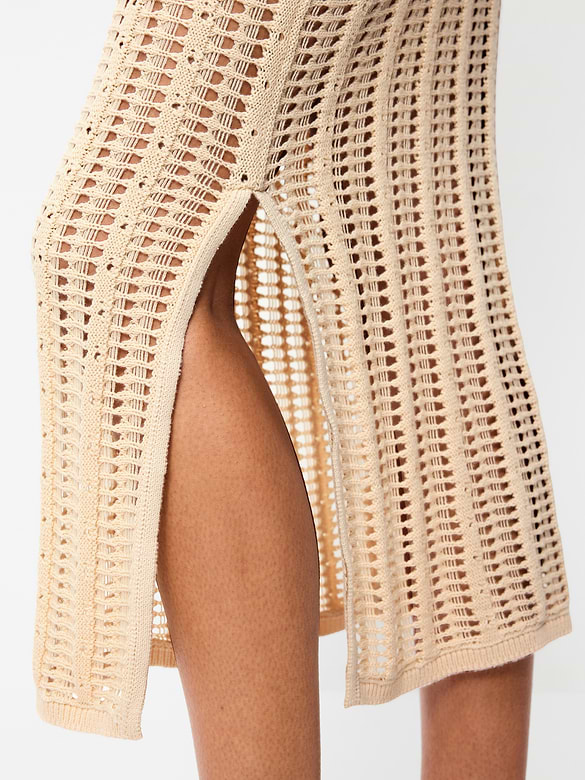 Open-Weave Seaside Cotton Column Maxi Skirt