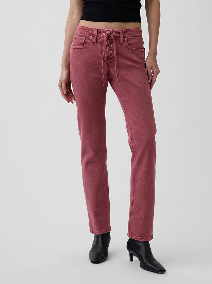 Image number 2 showing, Low Rise Lace-Up '90s Slim Straight Jeans