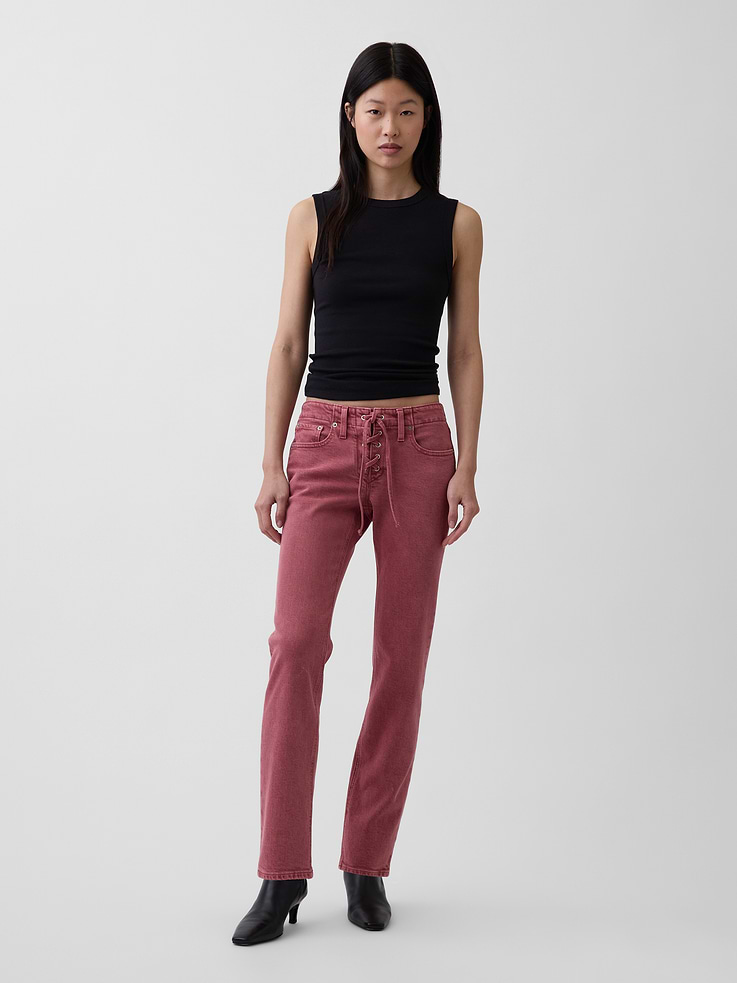 Image number 1 showing, Low Rise Lace-Up '90s Slim Straight Jeans