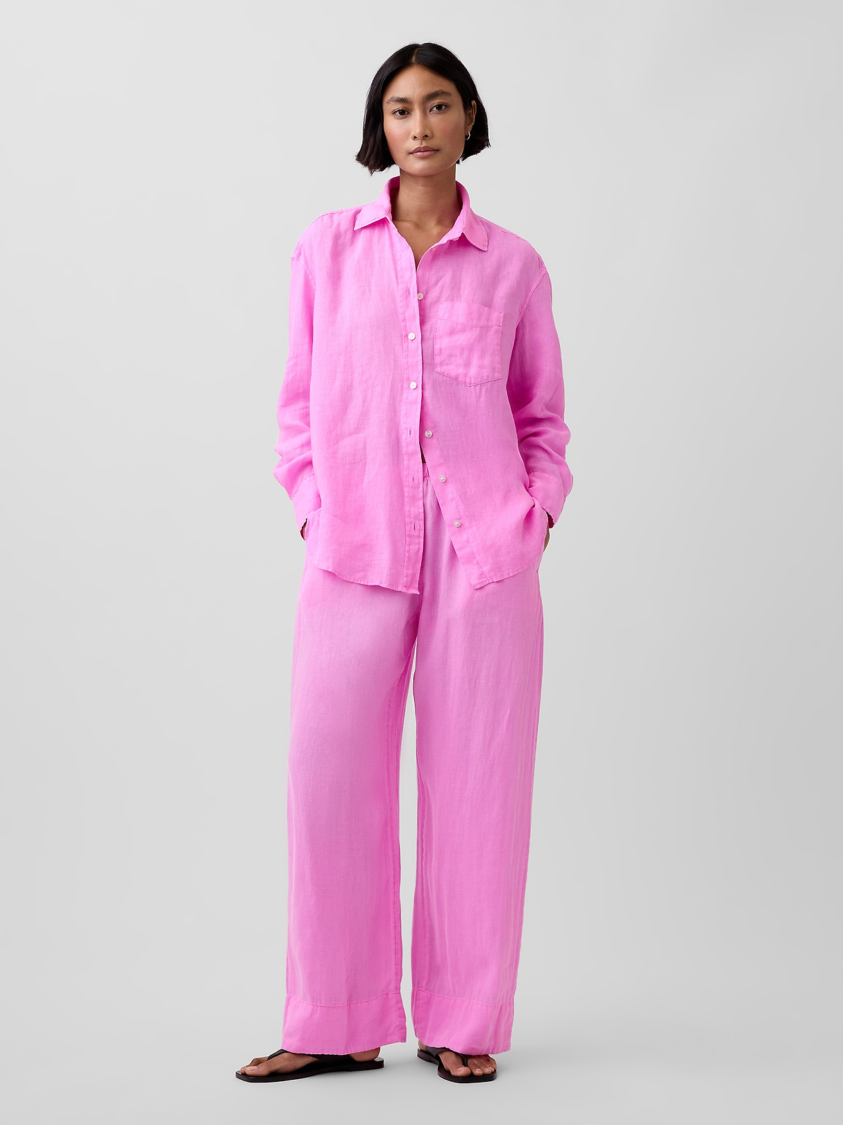 Linen-Blend Easy Wide-Leg Pants | Gap