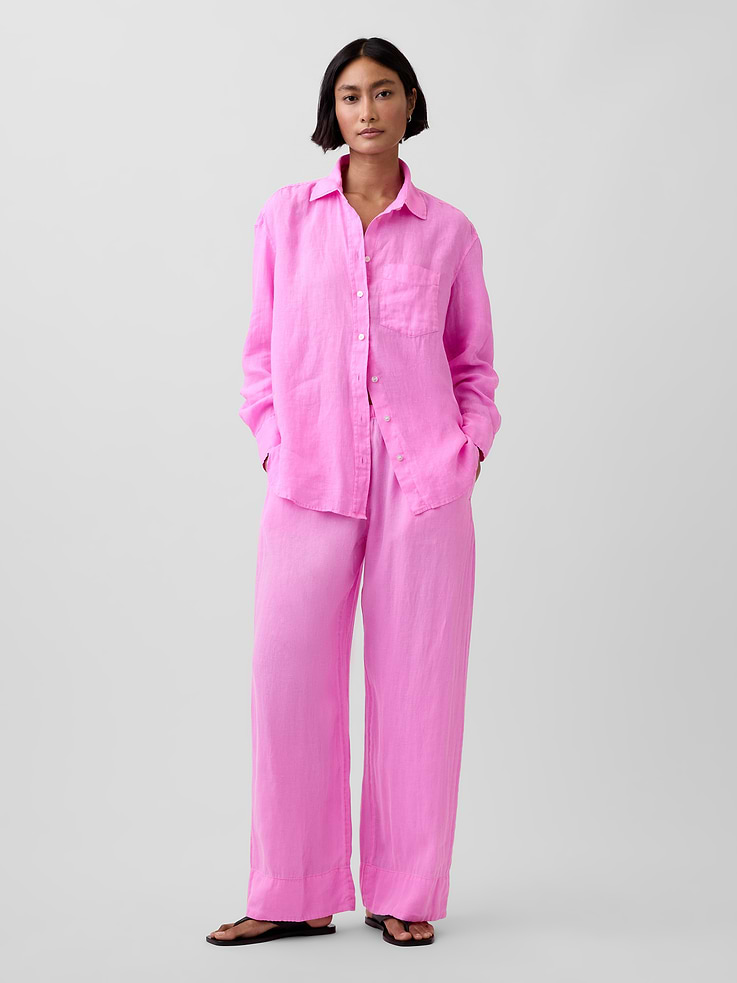 Image number 1 showing, Linen-Blend Easy Wide-Leg Pants