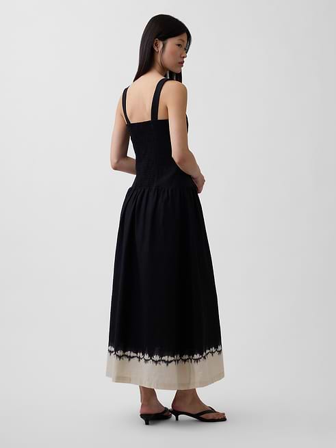Women's Linen-Blend Drop-Waist Corset Maxi Dress by Gap Black Tall Size XXL