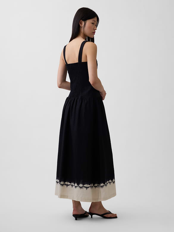 Linen-Blend Drop-Waist Corset Maxi Dress