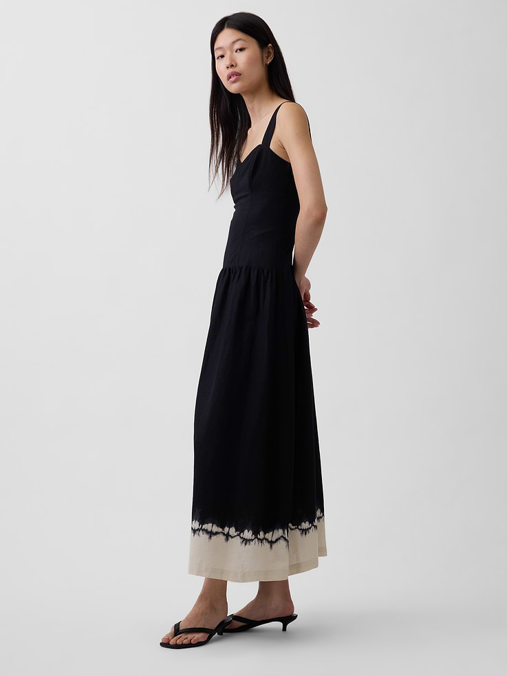 Image number 3 showing, Linen-Blend Drop-Waist Corset Maxi Dress