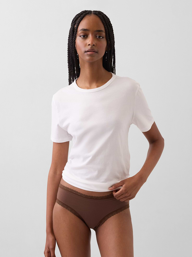 Image number 1 showing, Organic Stretch Cotton Lace-Trim Hipster