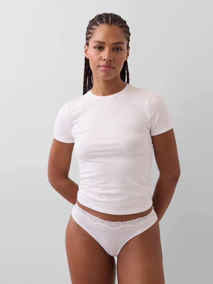 Image number 1 showing, Organic Stretch Cotton Lace-Trim Thong