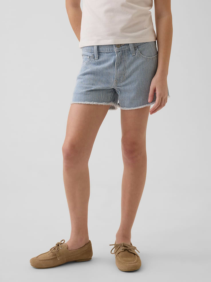 Image 3 de 6, Short sportif en denim à rayures à taille basse pour Enfant