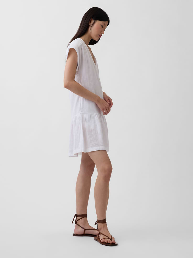 Image number 3 showing, Cotton Gauze Drop-Waist Shirtdress