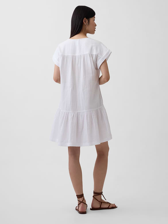 Cotton Gauze Drop-Waist Shirtdress