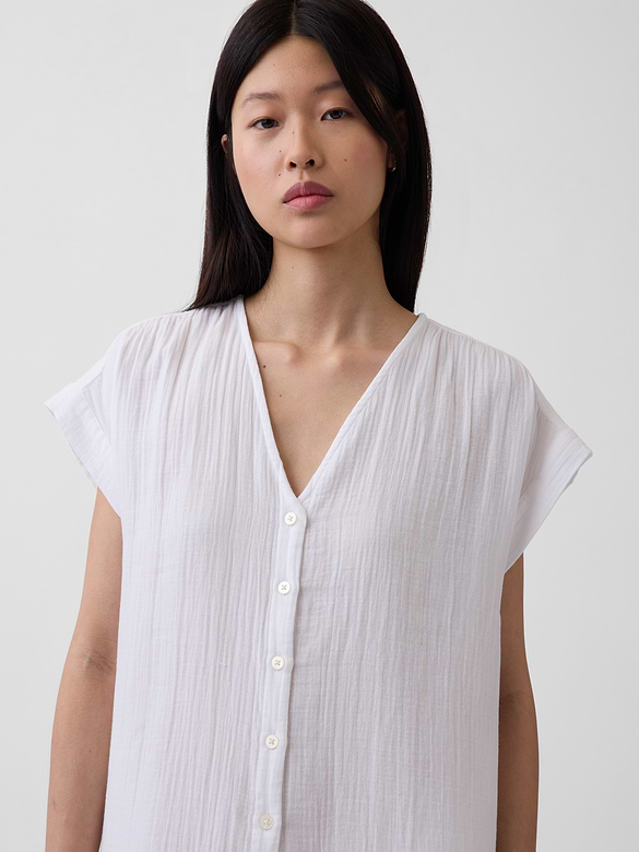 Cotton Gauze Drop-Waist Shirtdress