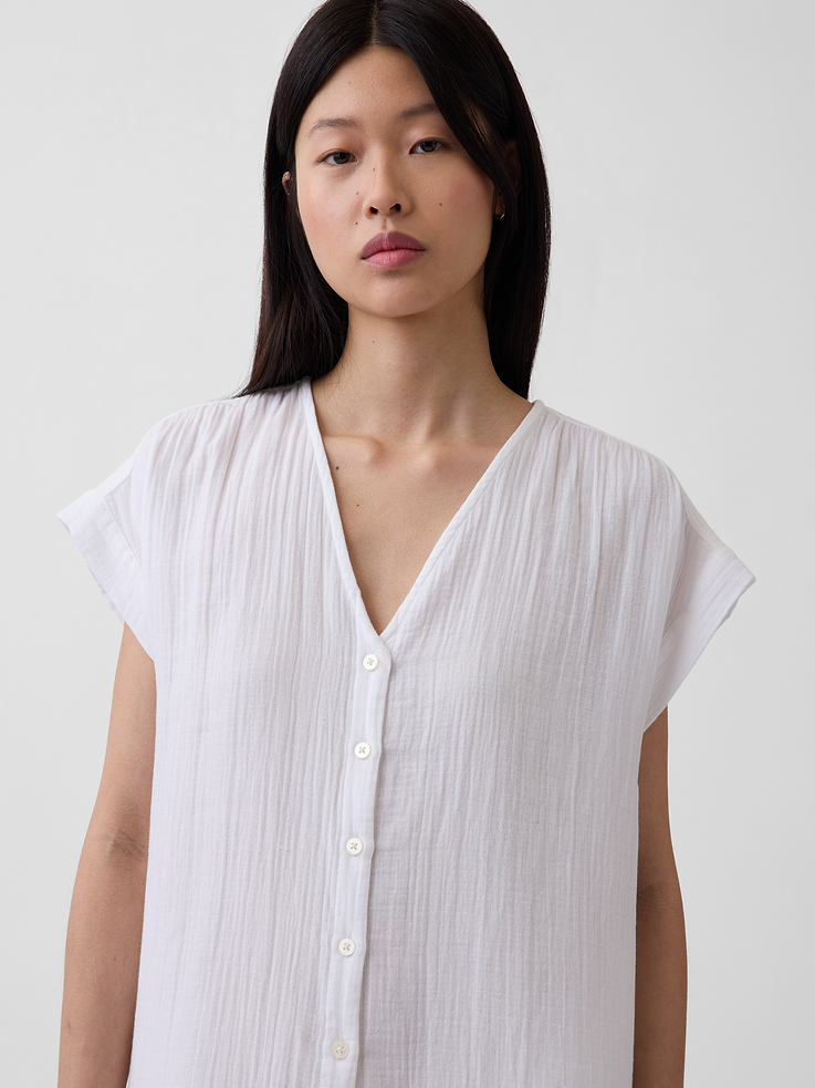 Image number 4 showing, Cotton Gauze Drop-Waist Shirtdress