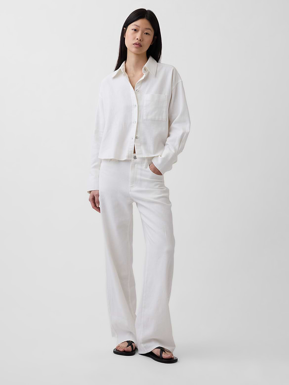 Linen-Cotton Wide-Leg Pants