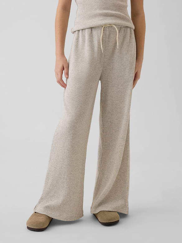 Kids Waffle Relaxed Easy Wide-Leg Pants