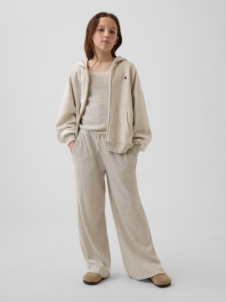 Image number 1 showing, Kids Waffle Relaxed Easy Wide-Leg Pants