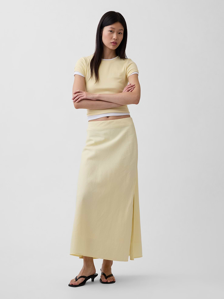 Image number 1 showing, Linen-Blend Maxi Slip Skirt