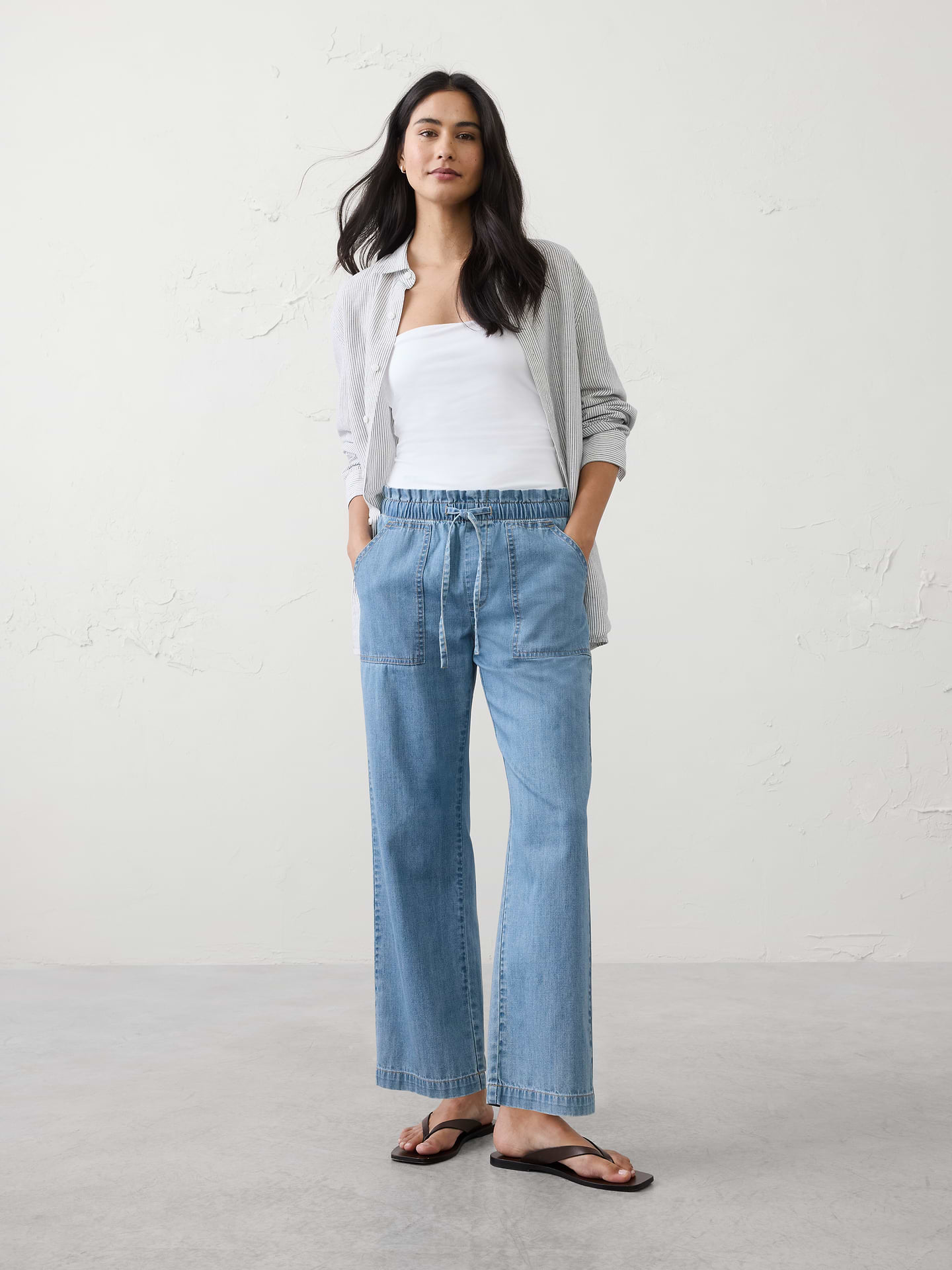 Image number 1 showing, Straight-Leg Mid-Rise Relaxed Summerweight Pull-On Jean