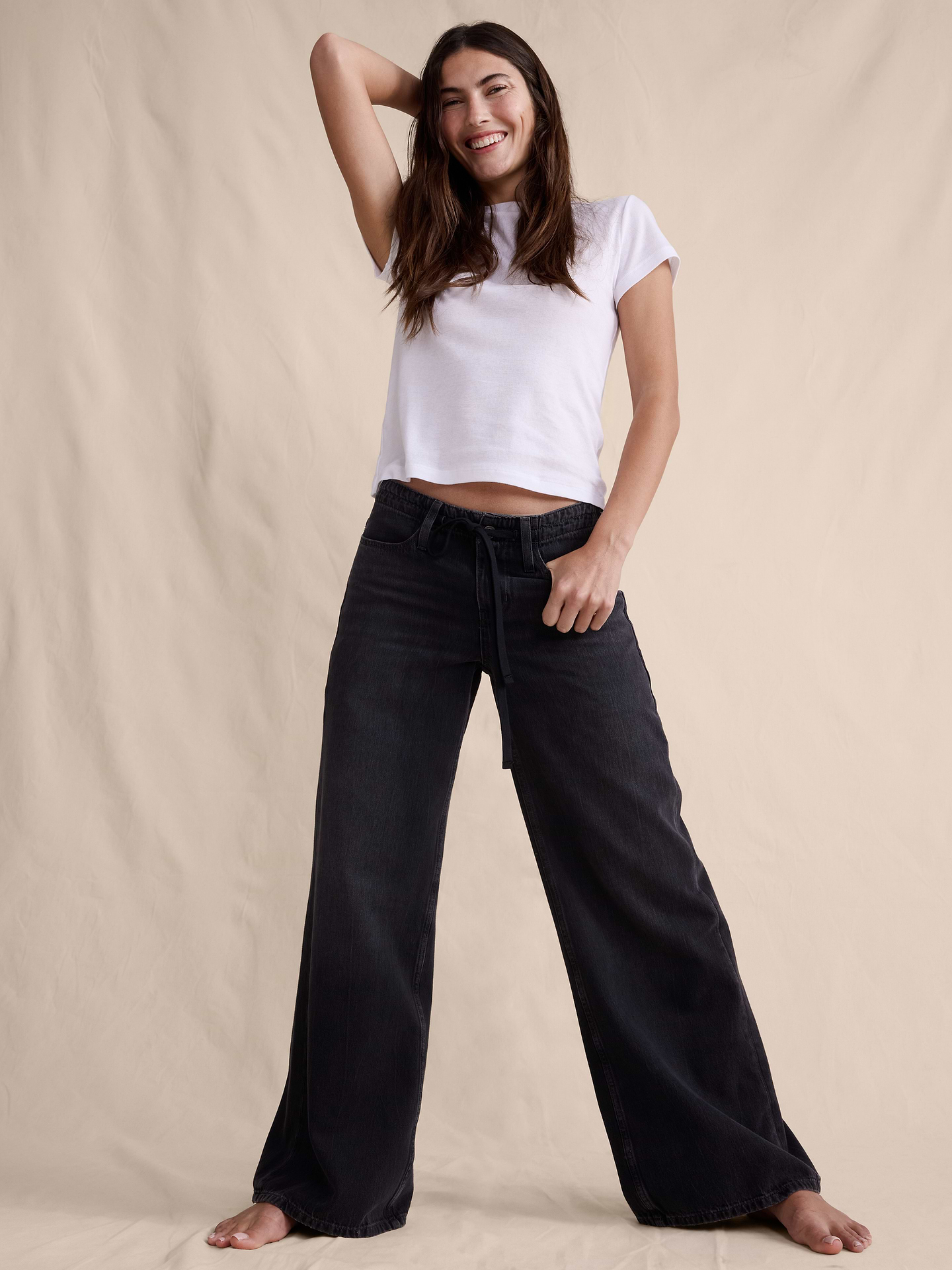 Image number 5 showing, Mid-Rise Wide-Leg Drawstring Jean