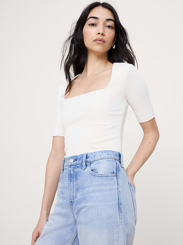 Sculpted-Stretch Square-Neck Top