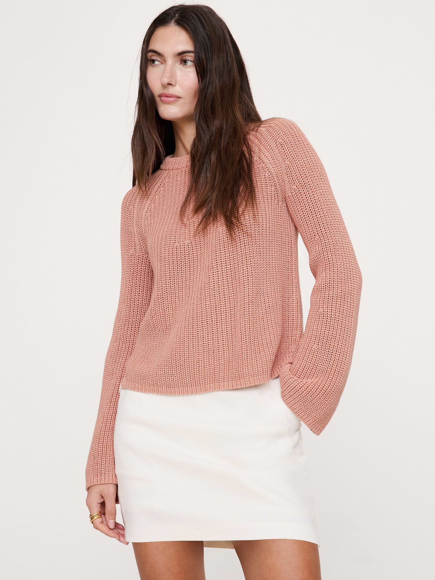 Image number 1 showing, Cotton Flare-Sleeve Sweater
