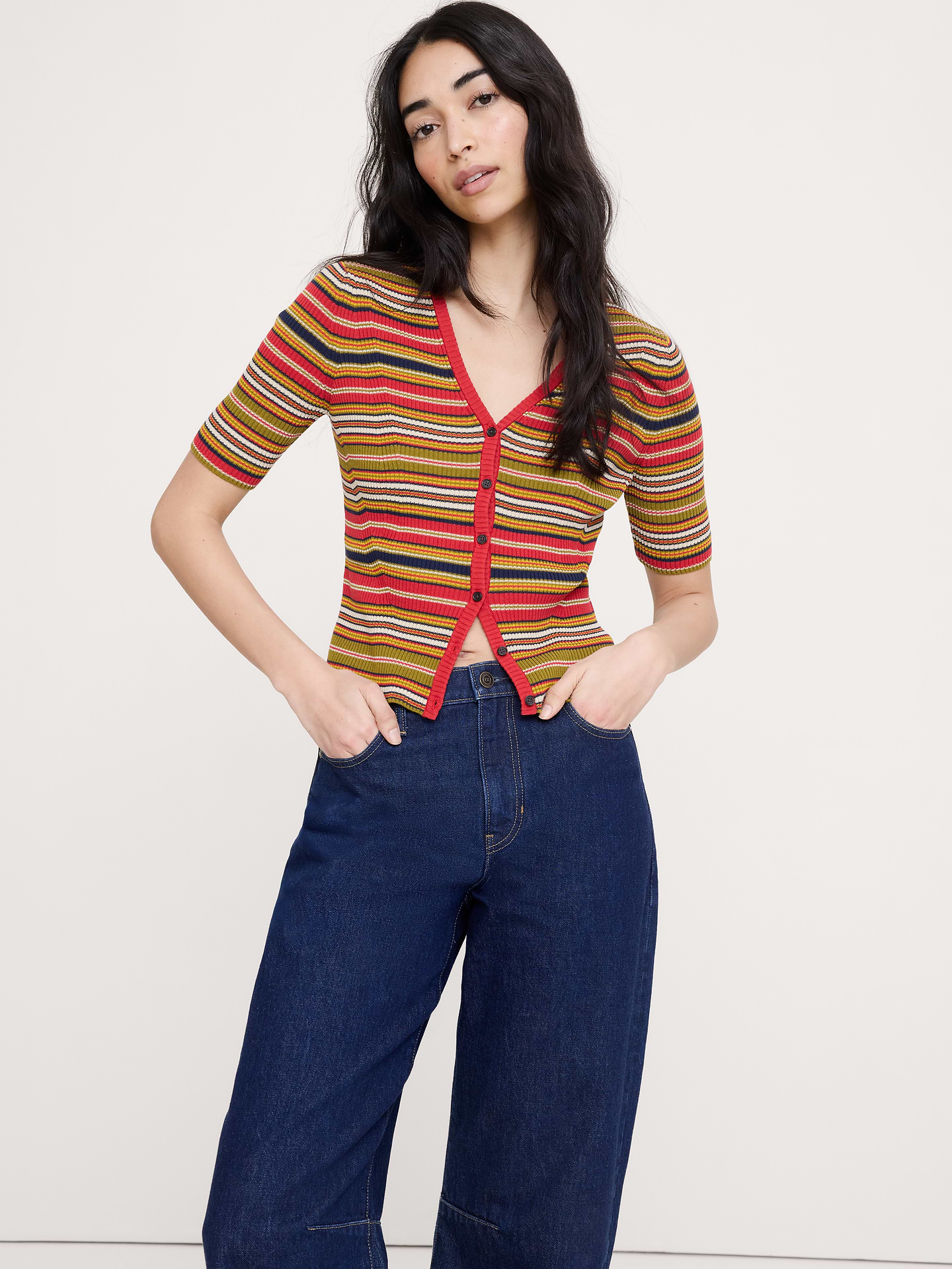 Image number 1 showing, Ribbed Cotton Cropped Cardigan
