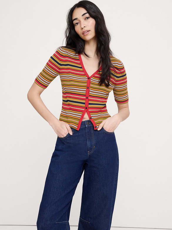 Ribbed Cotton Cropped Cardigan