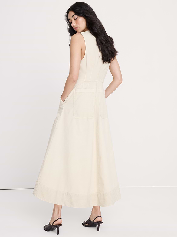 Cotton Canvas Utility Pocket Maxi Dress