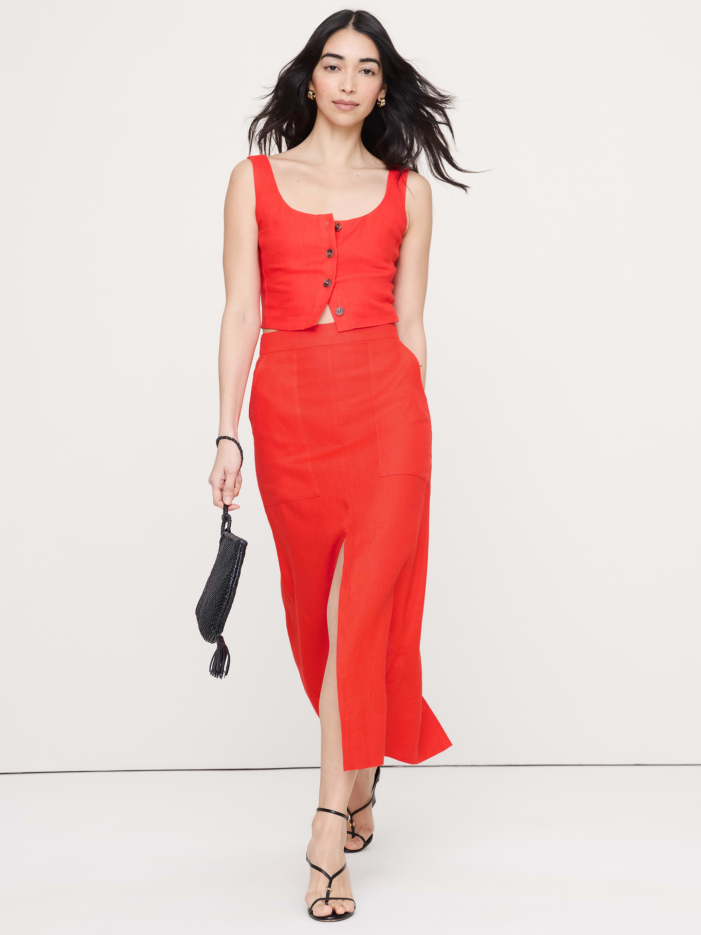 Image number 1 showing, Linen Front-Slit Midi Skirt