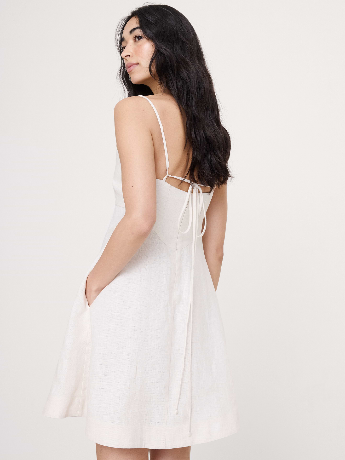 Image number 5 showing, Linen Strappy Empire-Waist Mini Dress