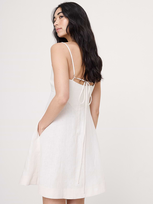 Linen Strappy Empire-Waist Mini Dress