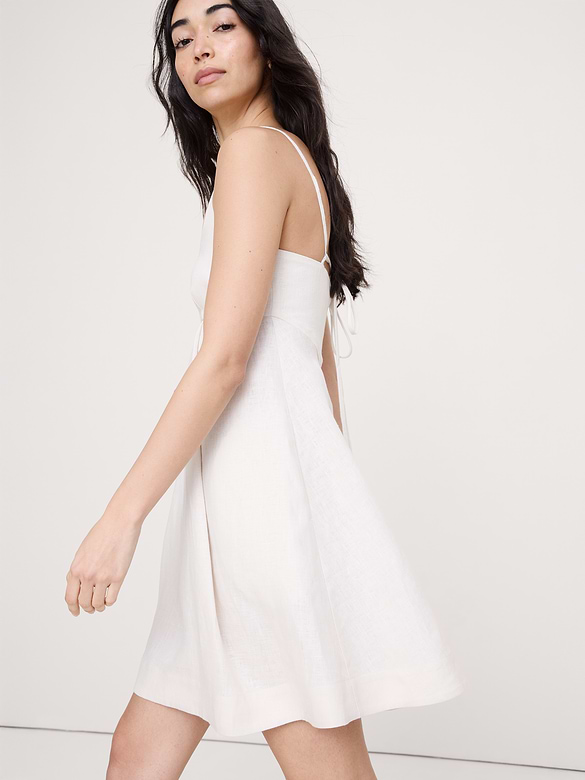 Linen Strappy Empire-Waist Mini Dress
