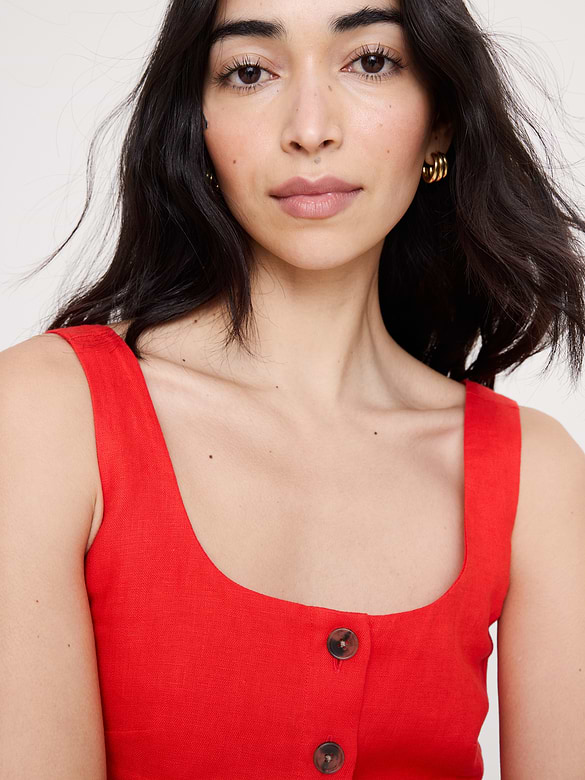 Linen Square-Neck Cropped Tank