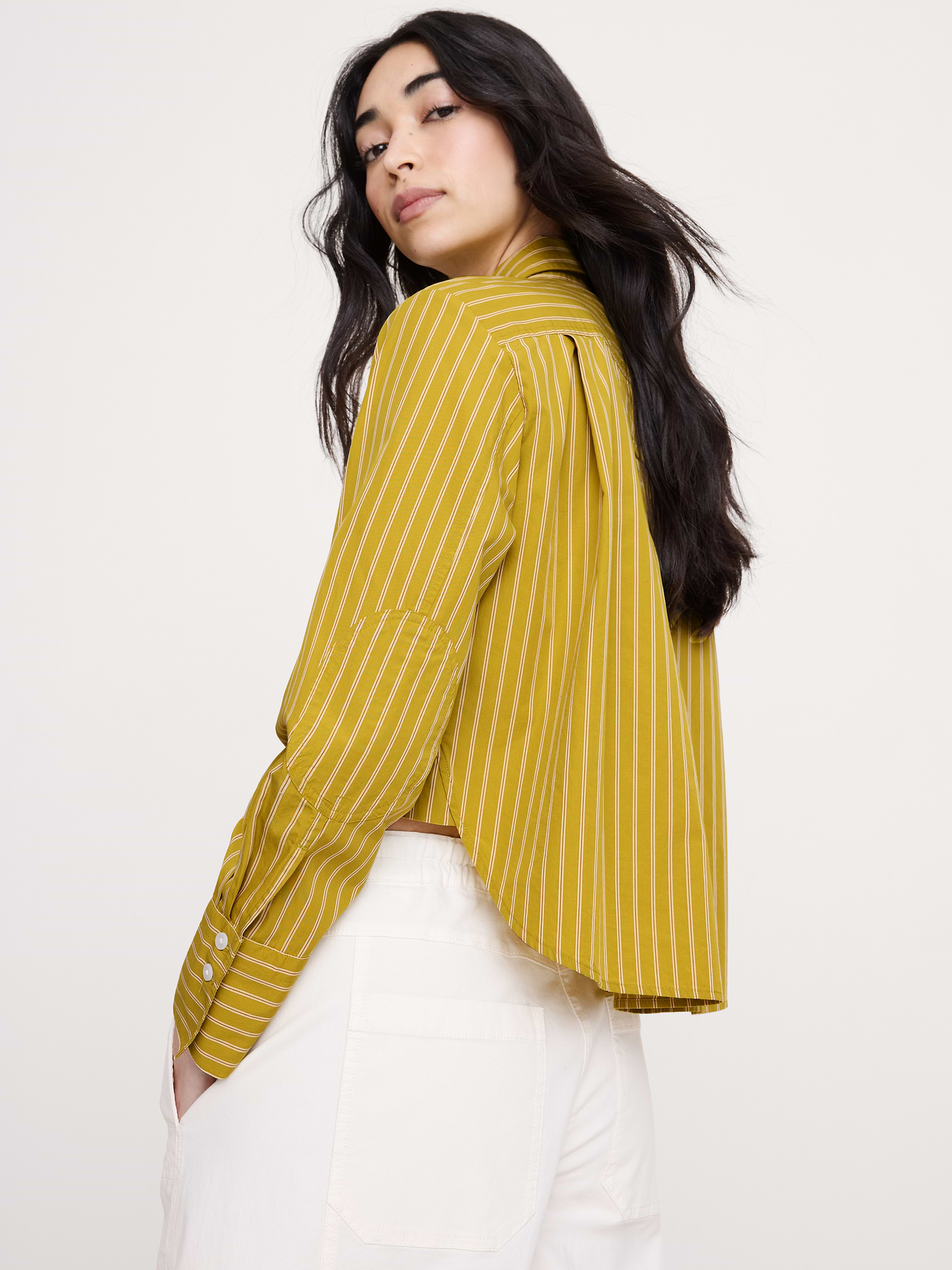 Image number 8 showing, Cropped Cotton Poplin Shirt with Elbow Patches
