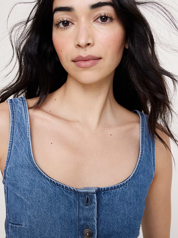 Denim Square-Neck Cropped Tank